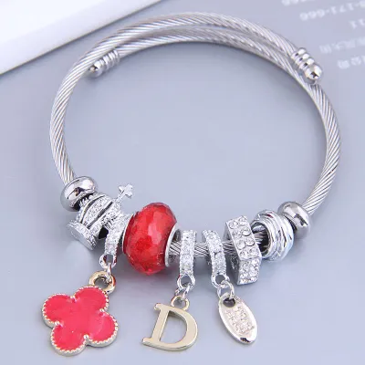 Women's Fashion Adjustable Titanium Steel Four Leaf Clover Tassel Crystal Crown Bracelet
