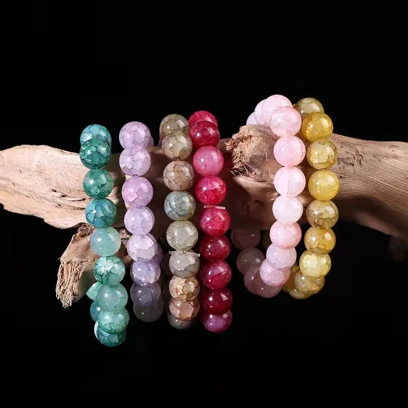 Women Fashion Simple Crackle Glass Bead Bracelet