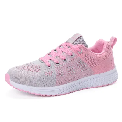 Women Fashion Casual Color Blocking Lace-Up Mesh Breathable Sneakers