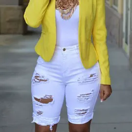 Women Fashion Sexy High-Waist Ripped Denim Bermuda Shorts