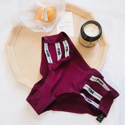Simple Letter Pattern Hollow Sexy Pure Cotton Seamless Women Fitness Triangle Pantie