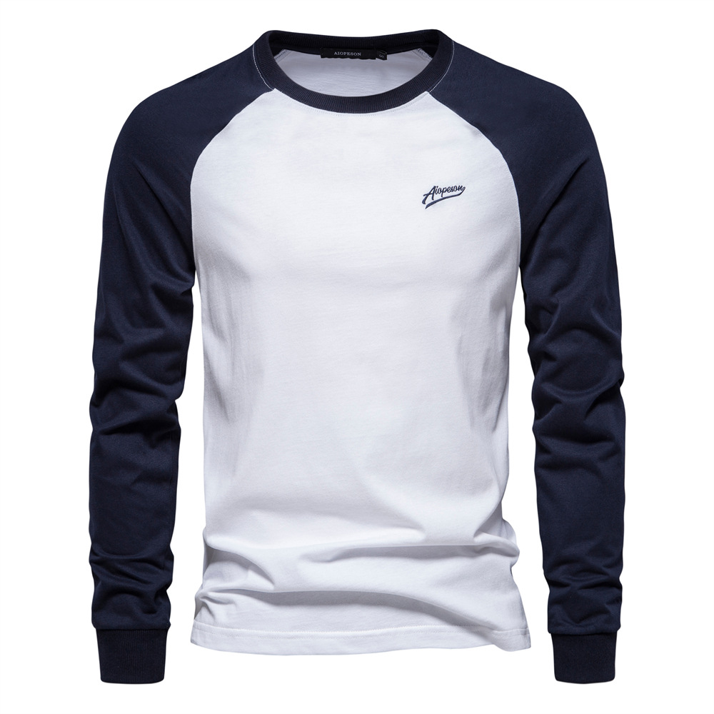 Wholesale Men Casual Round Neck Long Sleeve Color Matching T