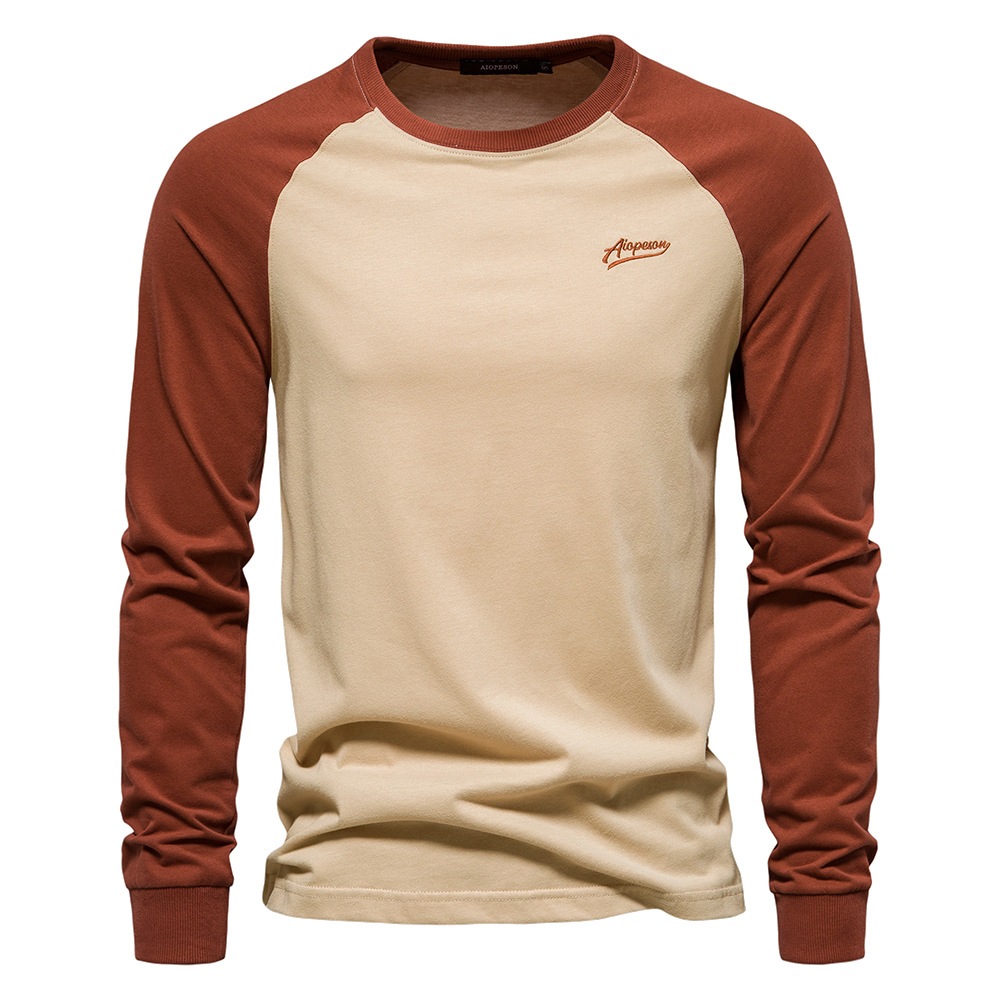 Wholesale Men Casual Round Neck Long Sleeve Color Matching T