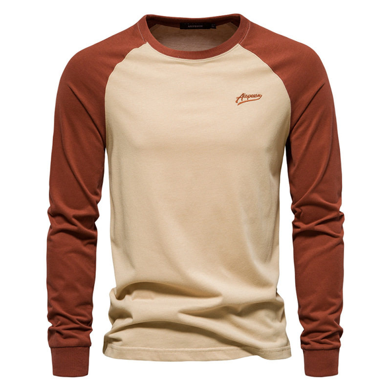 Wholesale Men Casual Round Neck Long Sleeve Color Matching T