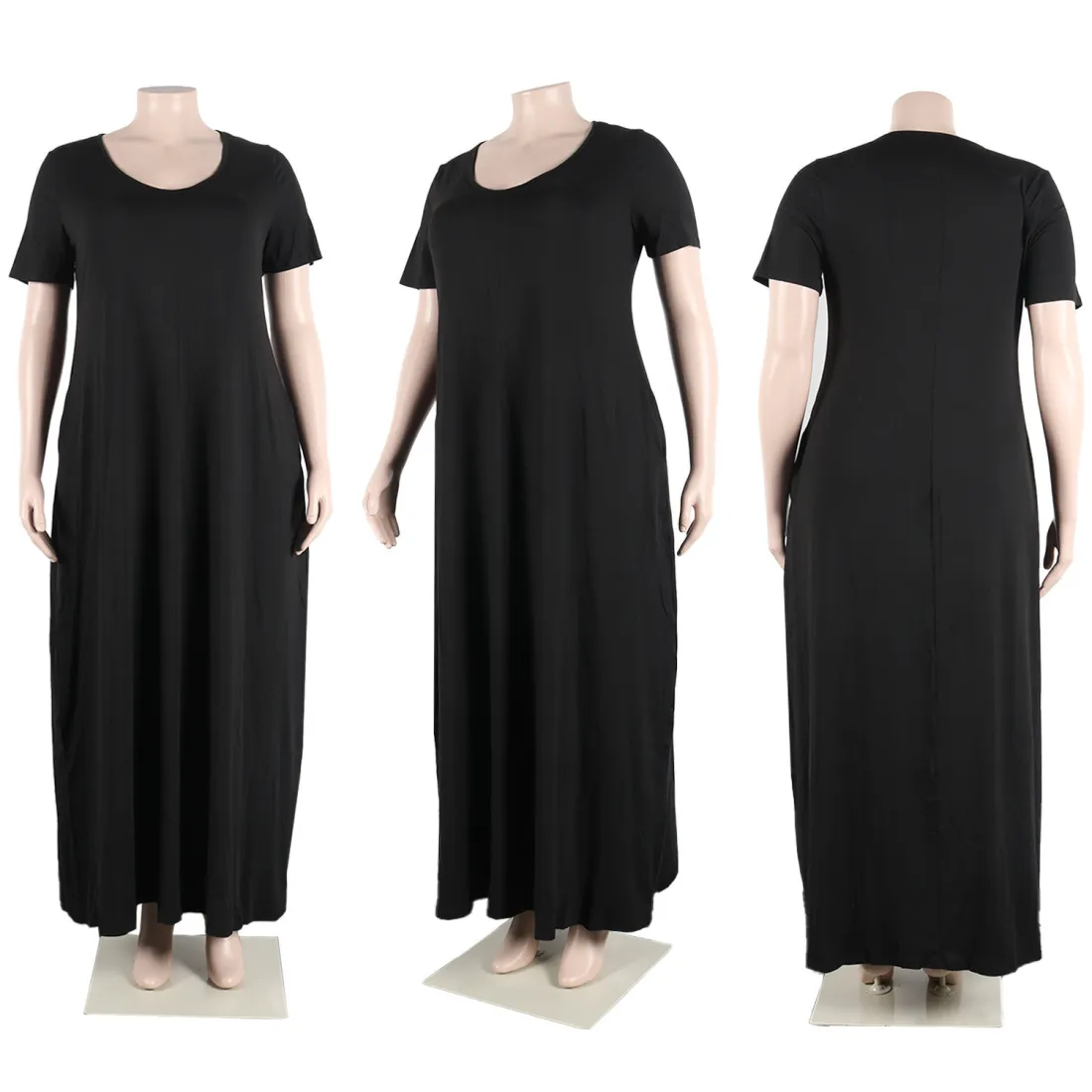 Wholesale Dropshipping Plus Size Dresses Elegant 4xl 5xl Solid Color Round  Neck Short Sleeve Irregular Loose Womens Lon