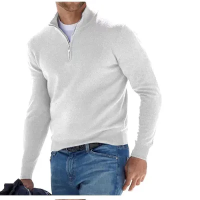 Men's Fashion Stand Collar Zipper Solid Color Plus Size Loose Long Sleeve Knitted Sweater