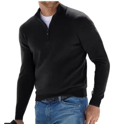 Men's Fashion Stand Collar Zipper Solid Color Plus Size Loose Long Sleeve Knitted Sweater