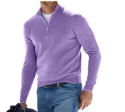 Men's Fashion Stand Collar Zipper Solid Color Plus Size Loose Long Sleeve Knitted Sweater