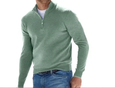 Men's Fashion Stand Collar Zipper Solid Color Plus Size Loose Long Sleeve Knitted Sweater