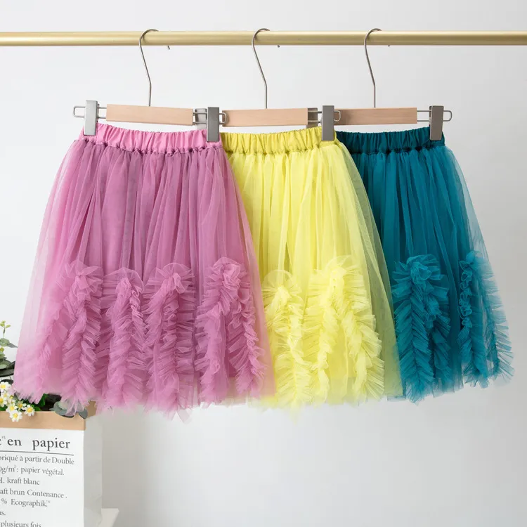 Children Kids Baby Girls Casual Basic Solid Color Tutu Mesh A Line Skirt 3-14T