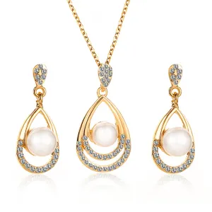 Women Creative Fashion Drop Shape Pearl Necklace Earrings Set