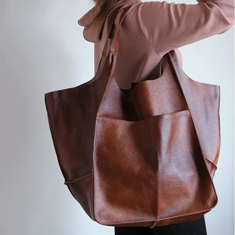 Women Fashion Casual Solid Color PU Large Capacity Soft Leather Clutch Shoulder Bag