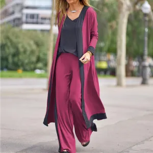 Women Solid Color Sleeveless Tanks And Casual Long-Sleeved Cardigan Jacket Pants Three-Piece Set