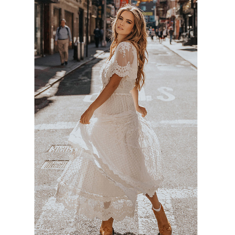 コリアグランドセール 2025 Wholesale Women Maxi Sleeve Short Lace White Casual Fashion Clothing