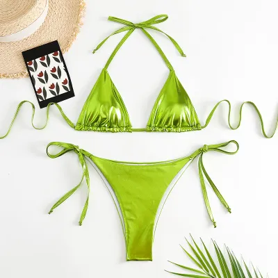 Women Fashion Sexy Solid Color Halter Neck Bikini Swimwear