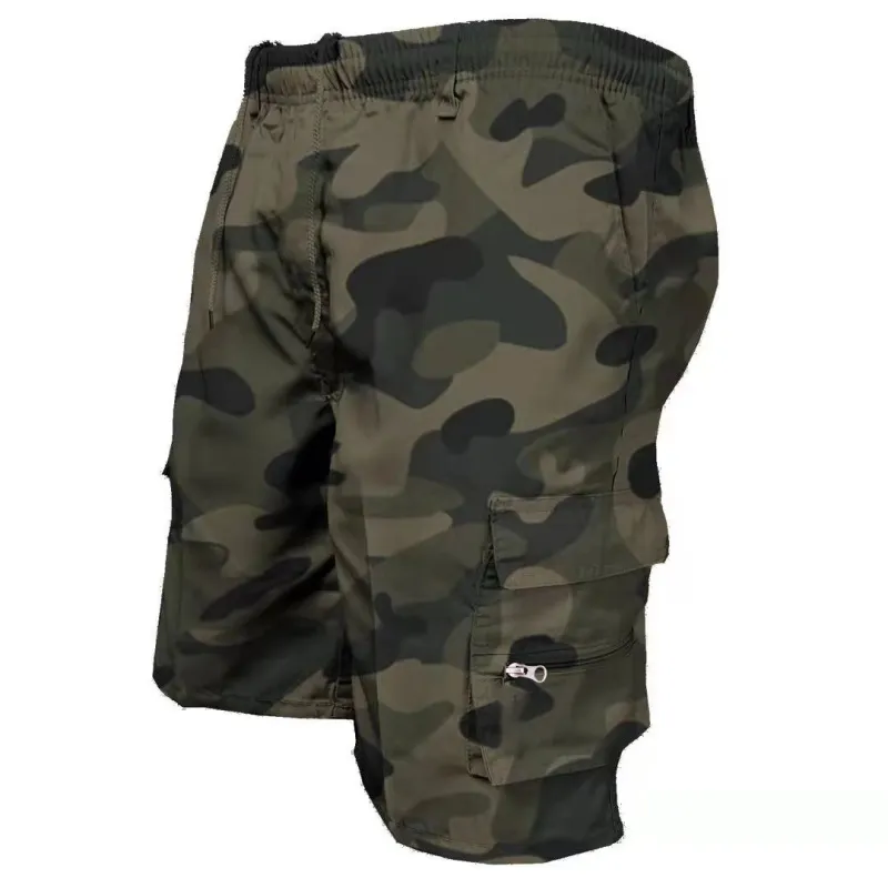 Men Casual Outdoor Mid-Rise Multi-Pocket Loose Bermuda Shorts