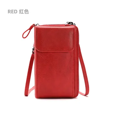 Women's Simple PU Zipper Wallets Shoulder Bag Vertical Square