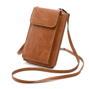 Women's Simple PU Zipper Wallets Shoulder Bag Vertical Square