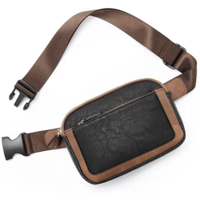 Women Fashion Casual PU Solid Color Wide Strap Zipper Waist Bag