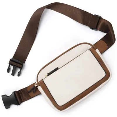 Women Fashion Casual PU Solid Color Wide Strap Zipper Waist Bag