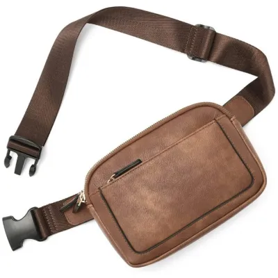 Women Fashion Casual PU Solid Color Wide Strap Zipper Waist Bag