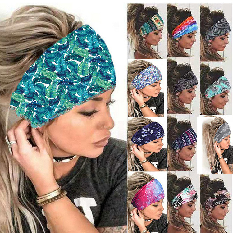 Wholesale Women Fashion Printed Yoga Sport Wide Bandana Headband