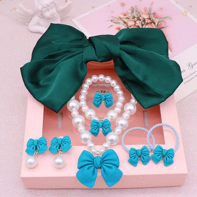 Toddler Girls Bowknot Pearl Bead Necklace Bracelet Earrings Set for Kids Toys