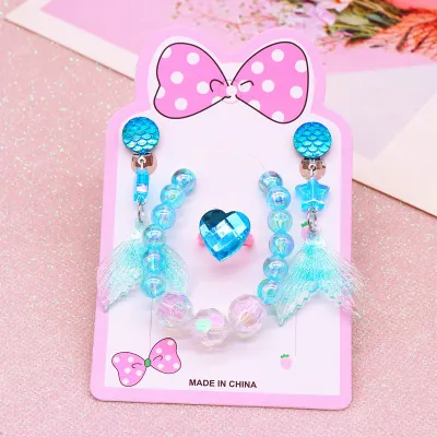 Children Kids Baby Fashion Girls Cartoon Fishtail Bead Necklace Bracelet Earrings Set