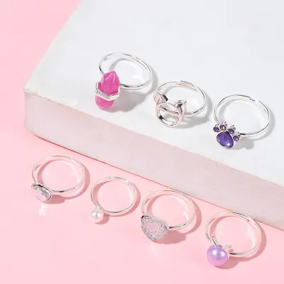 Children Baby Girls Cute Princess Adjustable Ring Set Animal Cartoon Alloy Jewelry Toys
