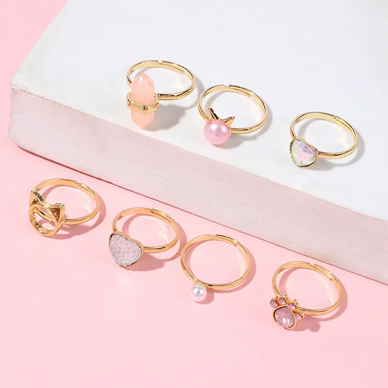 Children Baby Girls Cute Princess Adjustable Ring Set Animal Cartoon Alloy Jewelry Toys