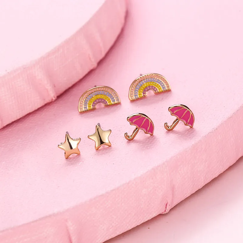 Children Kids Baby Fashion Cartoon Star Rainbow Earrings Ear Clips for Girls