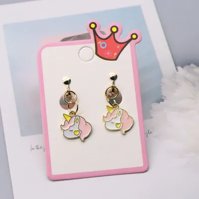 Children Kids Baby Girls Fashion Cartoon Alloy Dripping Oil Earrings Ear Clips