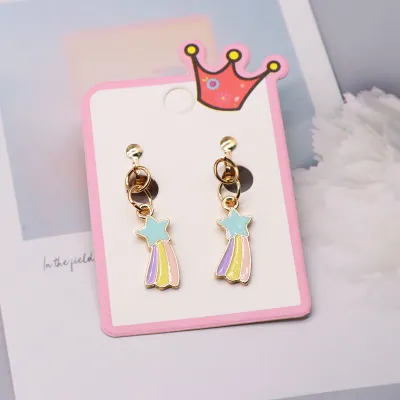 Children Kids Baby Girls Fashion Cartoon Alloy Dripping Oil Earrings Ear Clips