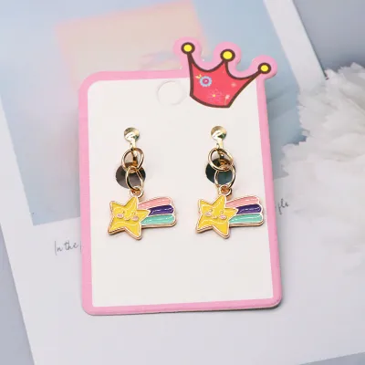 Children Kids Baby Girls Fashion Cartoon Alloy Dripping Oil Earrings Ear Clips
