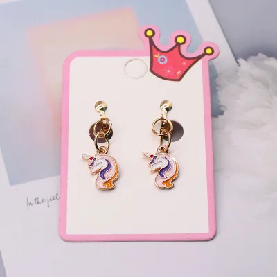 Children Kids Baby Girls Fashion Cartoon Alloy Dripping Oil Earrings Ear Clips