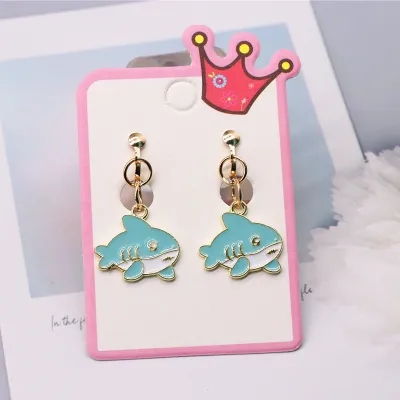 Children Kids Baby Girls Fashion Cartoon Alloy Dripping Oil Earrings Ear Clips