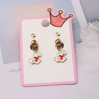 Children Kids Baby Girls Fashion Cartoon Alloy Dripping Oil Earrings Ear Clips