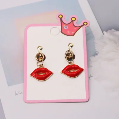 Children Kids Baby Girls Fashion Cartoon Alloy Dripping Oil Earrings Ear Clips