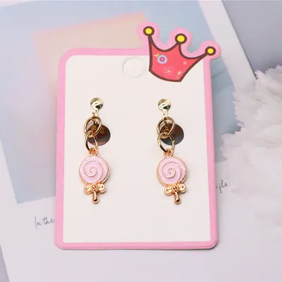 Children Kids Baby Girls Fashion Cartoon Alloy Dripping Oil Earrings Ear Clips