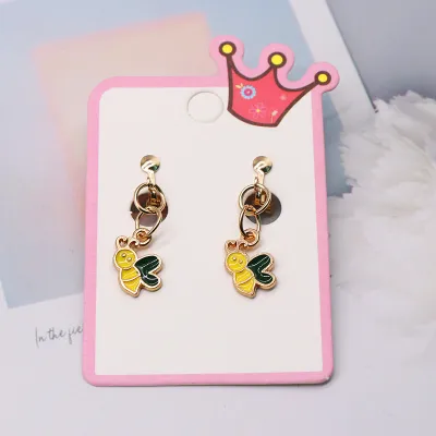 Children Kids Baby Girls Fashion Cartoon Alloy Dripping Oil Earrings Ear Clips