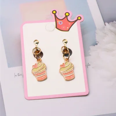 Children Kids Baby Girls Fashion Cartoon Alloy Dripping Oil Earrings Ear Clips