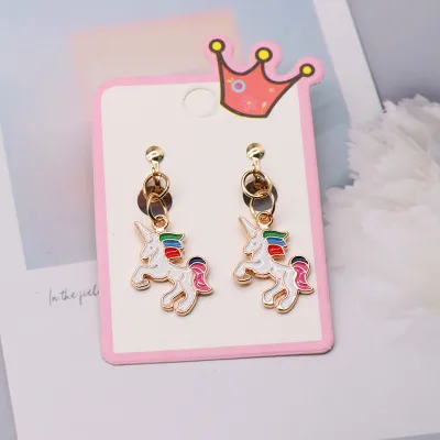 Children Kids Baby Girls Fashion Cartoon Alloy Dripping Oil Earrings Ear Clips