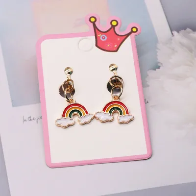 Children Kids Baby Girls Fashion Cartoon Alloy Dripping Oil Earrings Ear Clips