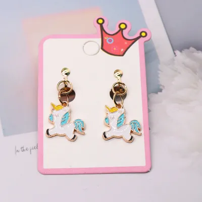Children Kids Baby Girls Fashion Cartoon Alloy Dripping Oil Earrings Ear Clips