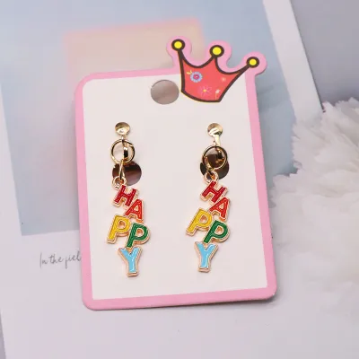 Children Kids Baby Girls Fashion Cartoon Alloy Dripping Oil Earrings Ear Clips