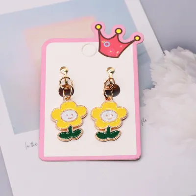 Children Kids Baby Girls Fashion Cartoon Alloy Dripping Oil Earrings Ear Clips