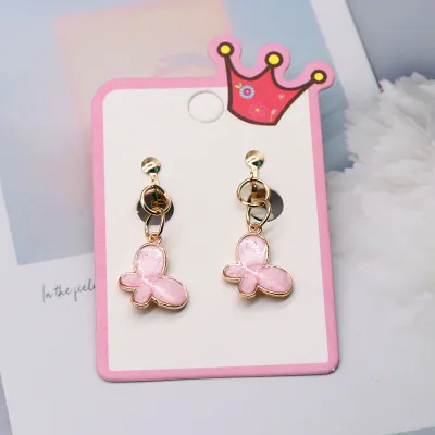 Children Kids Baby Girls Fashion Cartoon Alloy Dripping Oil Earrings Ear Clips