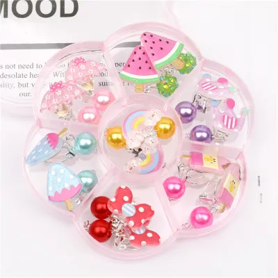Children Kids Baby Fashion Girls Cartoon Acrylic Earrings Ear Clips Metal