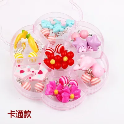 Children Kids Baby Fashion Girls Cartoon Acrylic Earrings Ear Clips Metal