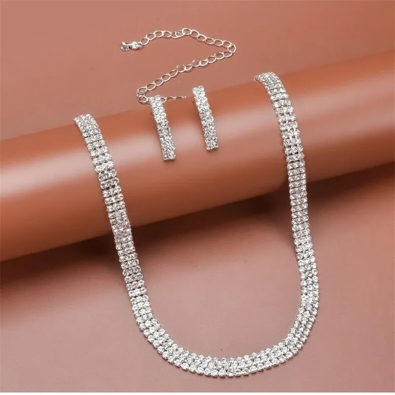 Women Fashion Cartoon Claw Chain Full Diamond Zircon Necklace Earrings Set